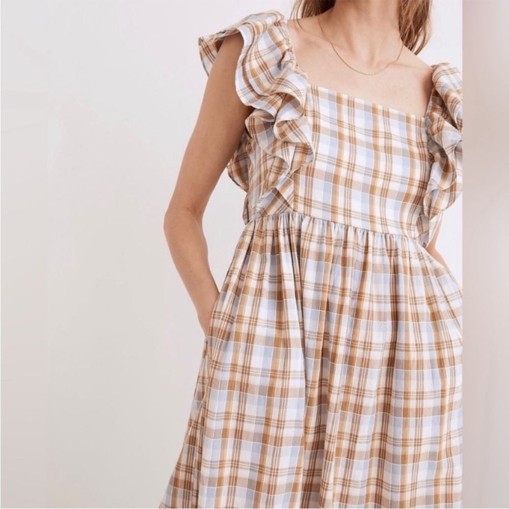 Plaid Ruffle Sleeve Dress